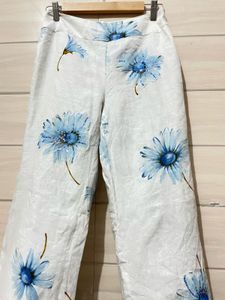 White Floral Wide Leg Pants