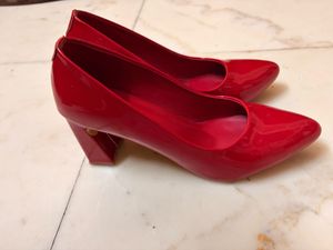 Elegant Red Patent Block Heels