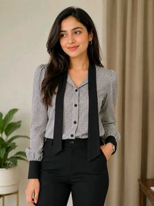 🖤 Elegant Black & White Printed Formal Top