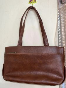 Classic Brown Faux Leather Tote Bag