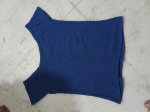 Chic Blue Ribbed Button-Up Top