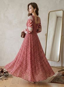 designer Bohemian Red Circle Print Maxi Dress