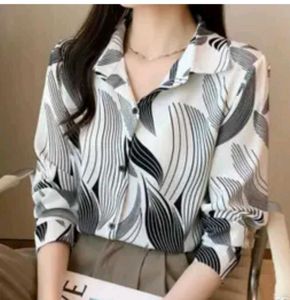 Chic Abstract Print Button-Up Shirt