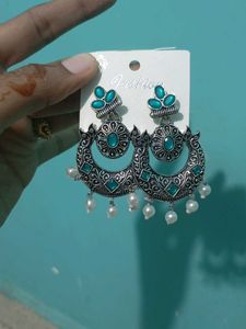 Designer Teal & Pearl Drop Earrings
