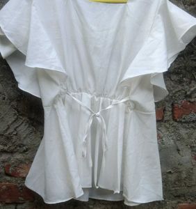 White Ruffle Sleeve Square Neck Top