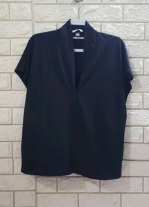 H&M Black Short Sleeve V-Neck Blouse