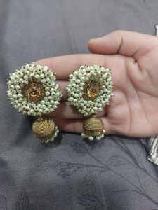 Elegant Pearl & Gold Jhumka Earrings