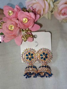 Stunning Blue Stone Jhumka Earrings