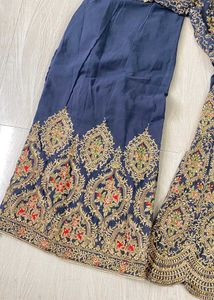 Elegant Grey Embroidered plazo suit