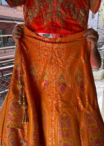 Brocade Silk Orange Embroidered Lehenga set