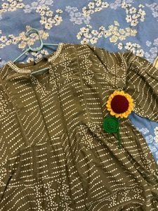 Olive Green Printed Tiered Kurti/Dress