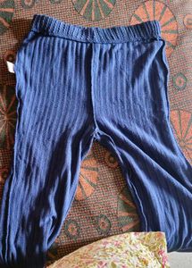 Blue Ribbed Crop Top &amp; Flare Pants Set