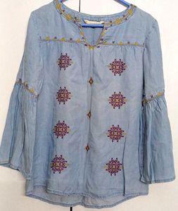 Embroidered Denim Top
