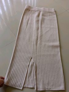 Cream Ribbed Knit Maxi Skirt