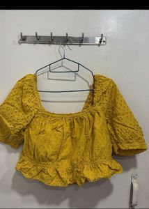 Yellow Eyelet Crop Top