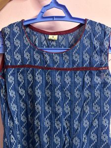 Blue Ikat Print Sleeveless Kurta
