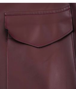 Dark maroon Faux Leather Cropped Jacket
