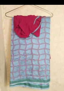 🌼Light Blue Saree with Pink Blouse Piece🌼