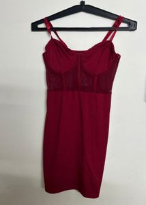 Red Mesh Bodice Mini Dress
