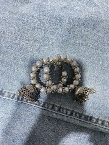 Elegant Pearl & Silver Jhumka Set