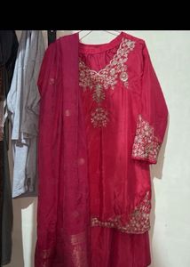 Fuchsia Embroidered Kurta with Palazzo