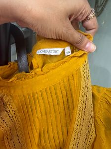 Elegant Yellow Ruffle Neck Blouse