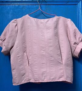 Embroidered Pink Puff Sleeve Top