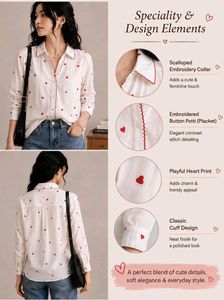 🫴♥️🤍Chic White Heart Print Button-Up Shirt