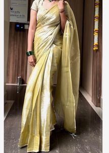 tissue cotton saree with color white-golden