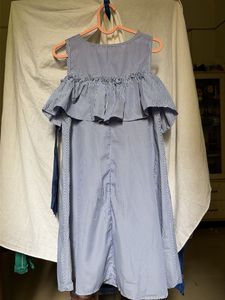 Korean Style Blue Gingham Cold Shoulder Dress