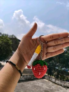 Crocheted Strawberry & Cigarette Keychain