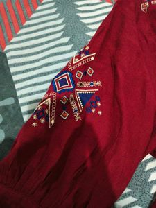 Chinese Embroidered Red Kurta Top