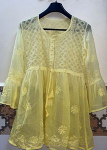 Yellow Embroidered Tunic Top