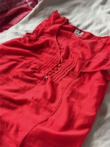 Red Sleeveless Blouse with Ruffle Sleeves