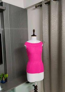 Off Shoulder Hot Pink Ribbed Top