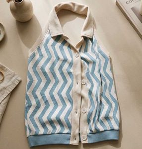 Blue Chevron Backless Halter Top