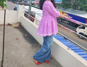 Libas Pink Printed Peplum Kurta