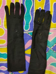 Vintage Black Embroidered Long Gloves