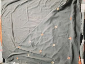 Orange and Grey Embroidered Saree