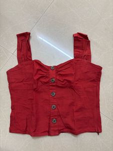 Chic Red Button-Up Top