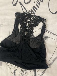 Black Lace Trimmed Sheer Top