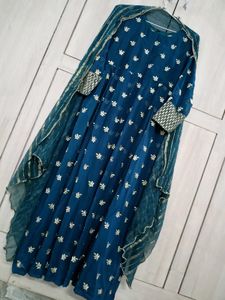 Teal Dress With Pant N Dupatta