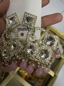 Stunning Pink &amp; Crystal Drop Earrings