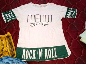 Woman Cute Meow Rock n Roll T-Shirt