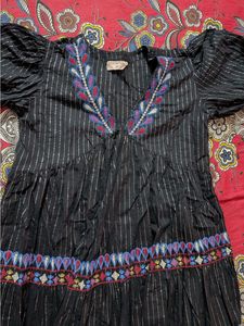 Boho Embroidered Black Striped dress