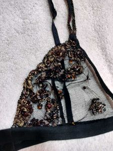 Designer Sheer Beaded Triangle Bra.. New