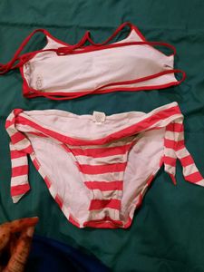Red &amp; White Striped Bikini Set