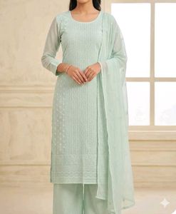 Beautiful thread work kurta with white plazo