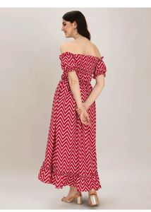 Chic Red &amp; White Chevron Off-Shoulder Gown