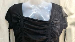 Black Ruched Square Neck Crop Top